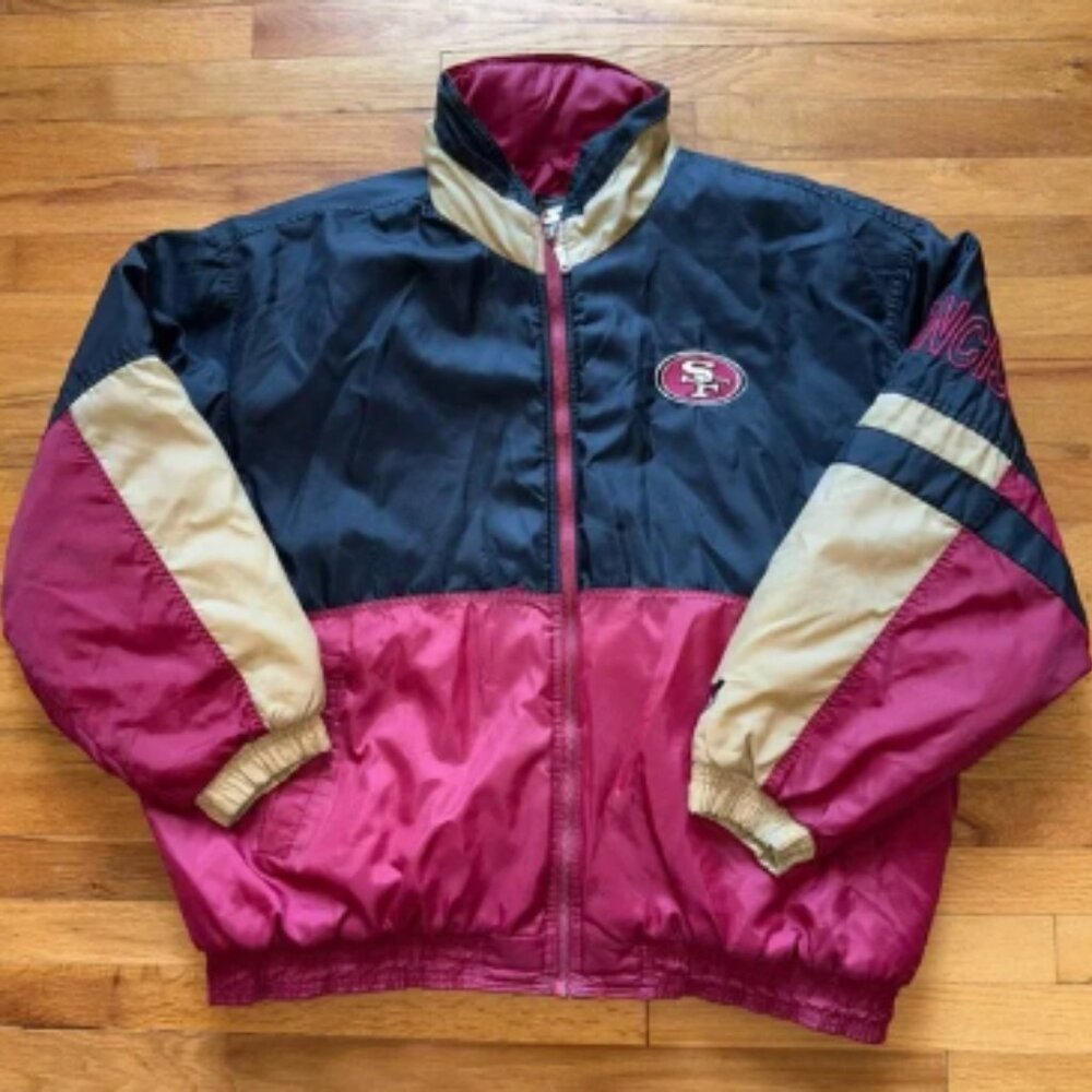 San Francisco 49ers Starter Jacket Mens XL Black Red Gold Vintage